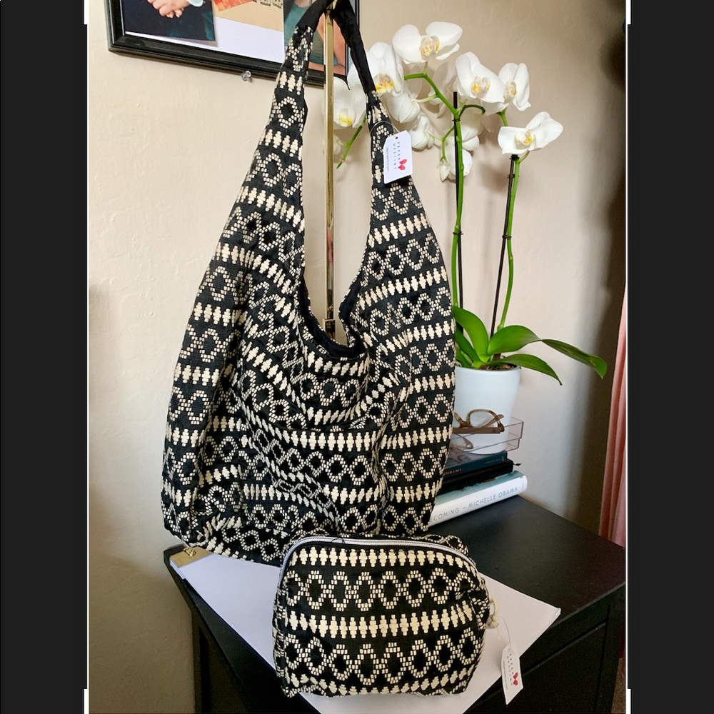 Black/Cream Tribal Print Boho Purse Set